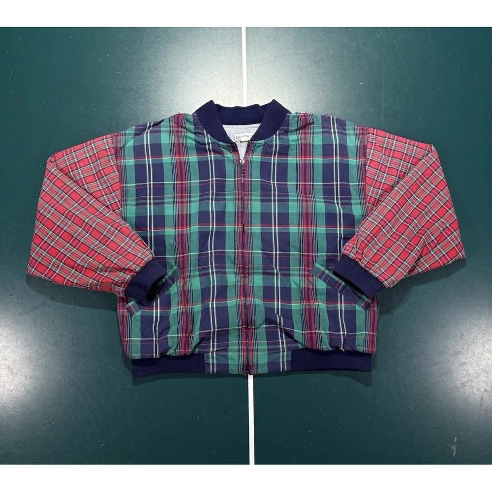 Vintage 80s Tartan Plaid Bomber Jacket Men's Boxy Medium Japanese Cotton